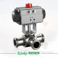 Pneumatic sanitary three-way quick ball valve